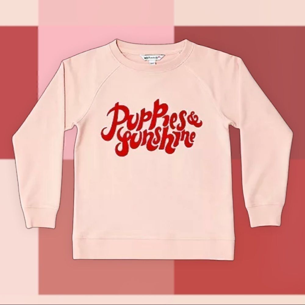 WILDFOX KIDS PUPPIES & SUNSHINE CREWNECK SWEATSHIRT PINK BIG GIRLS SIZE MEDIUM